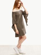 Shein Khaki Ruffle Sleeve Cutout Back Off The Shoulder Dress