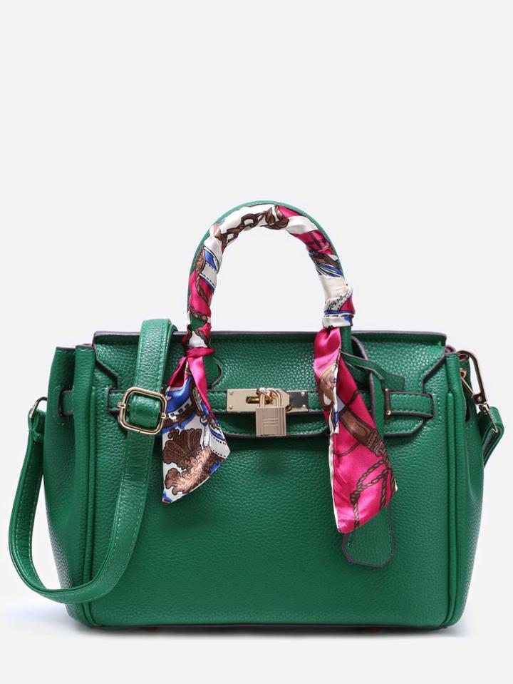 Shein Green Pu Satchel Bag With Adjustable Strap