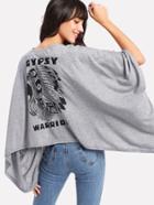 Shein Printed Back Marled Kaftan Coat