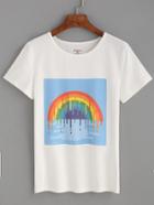 Shein White Rainbow Print T-shirt