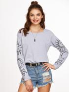 Shein Heather Grey Vintage Print Drop Shoulder T-shirt