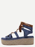 Shein Blue Open Toe Lace-up Espadrille Wedges