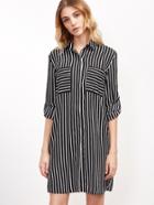 Shein Black Striped Pocket Front Shirt Dress