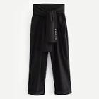 Shein Solid Tie Front Rolled Hem Pants