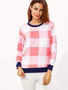 Shein Pink Plaid Contrast Ringer Sweatshirt