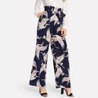 Shein Flamingo Print Self Belted Wide Leg Pants