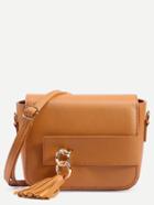 Shein Camel Faux Leather Tassel Trim Flap Bag