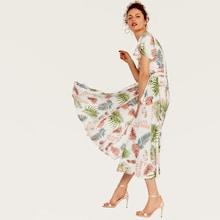 Shein Leaves Print Wrap Dress