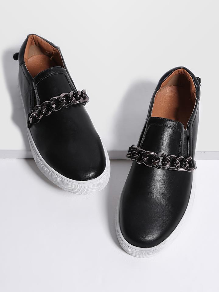 Shein Black Chain Design Pu Flats