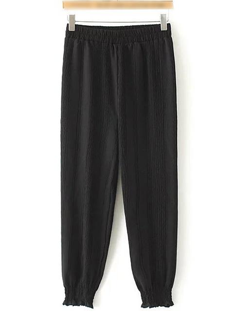 Shein Black Elastic Waist Smock Cuff Pants