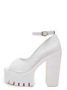 Shein White Open Toe Ankle Strap Mule Chunky Pumps