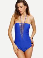 Shein Strappy Plunge Neck One-piece Bandeau Swimwear