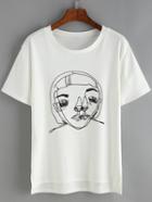 Shein Dip Hem Print White T-shirt