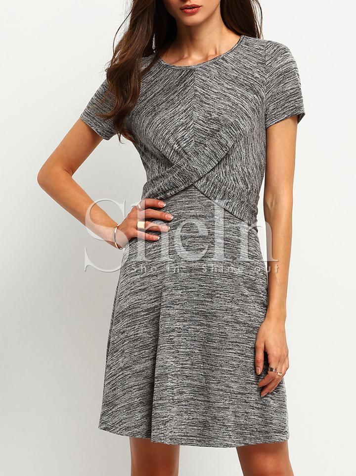 Shein Grey Criss Cross Front A Line Dress