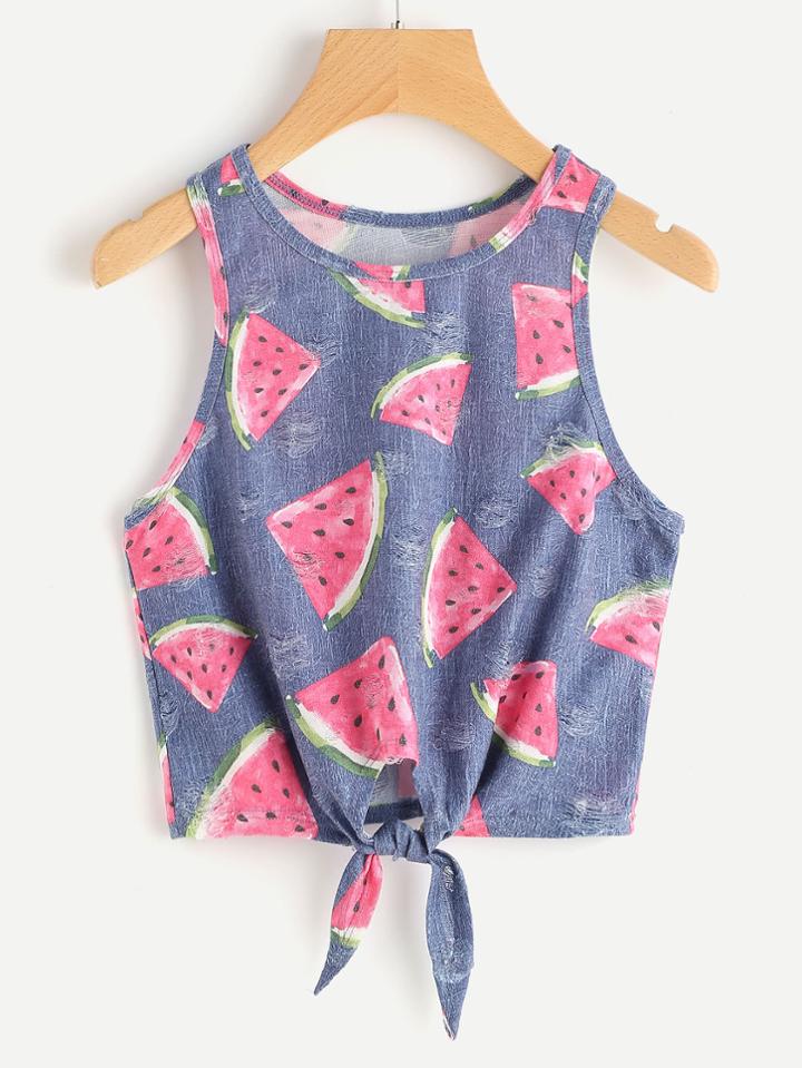 Shein Watermelon Print Knot Front Tank Top