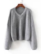 Shein Lantern Sleeve V Neckline Jumper Sweater