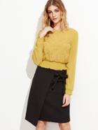 Shein Yellow Embroidered Shirred Chiffon Top