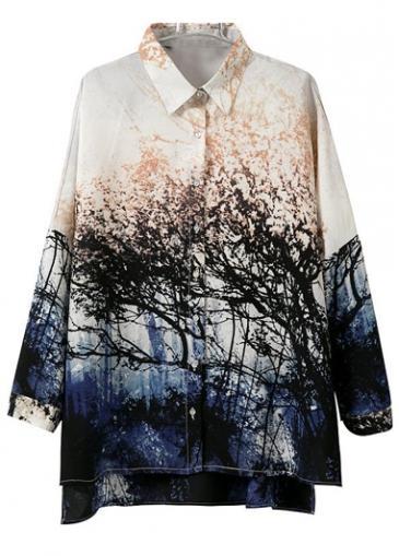 Rosewe Latest Turndown Collar Long Sleeve Printed Chiffon Shirts