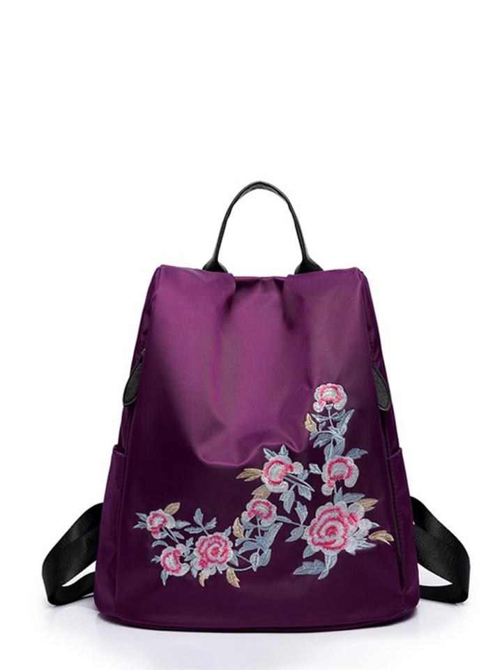 Shein Flower Embroidery Backpack With Contrast Strap