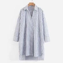 Shein Contrast Stripe Drop Shoulder High Low Shirt Dress