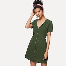 Shein Single Breasted Solid Dress