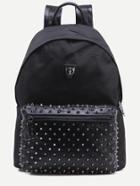 Shein Black Metal Leopard Head Accent Studded Canvas Backpack