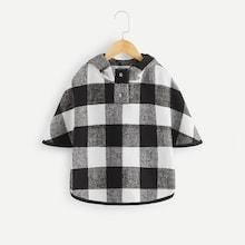 Shein Girls Button Front Plaid Cape Coat