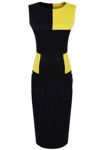 Rosewe Chic Color Block Round Neck Sleeveless Knee Length Dress
