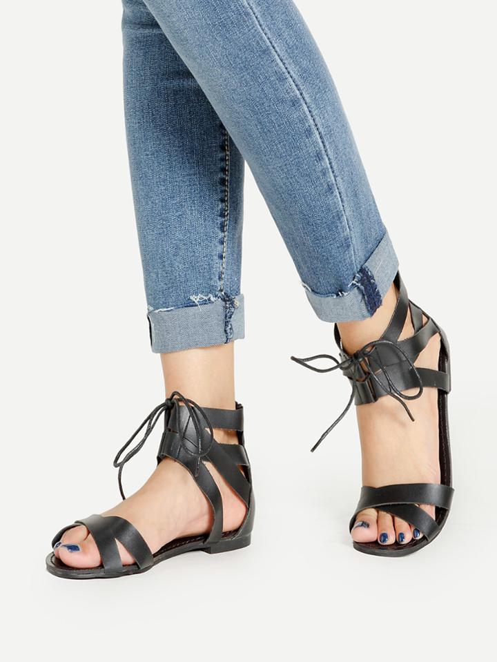 Shein Bow Tie Detail Zipper Back Flat Sandals