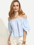 Shein Blue Off The Shoulder Ruffle Sleeve Blouse