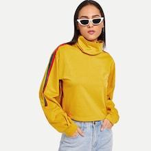 Shein High Neck Contrast Striped Side Sweatshirt