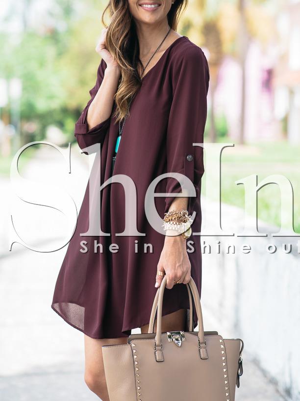 Shein Burgundy Adjustable Sleeve Shift Dress