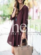 Shein Burgundy Adjustable Sleeve Shift Dress