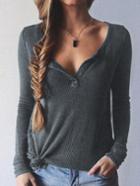 Shein Women Grey V Neck Casual Sweater