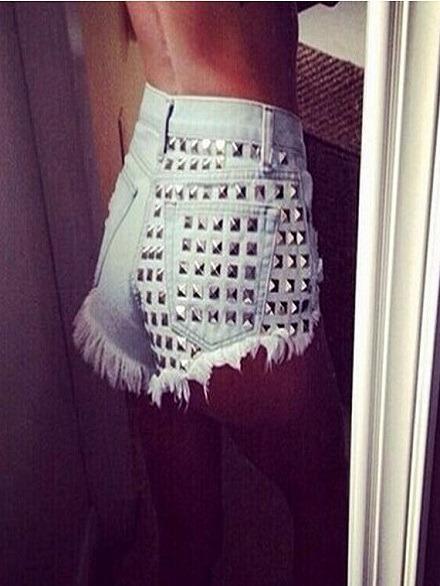 Shein High Waist Denim Shorts With Rivets