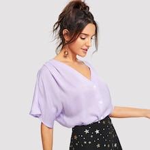 Shein Button Front V-neck Solid Top
