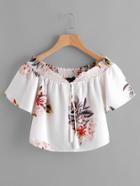 Shein Tassel Tie Florals Top With Shirring