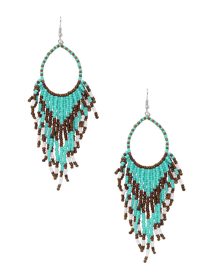 Shein Beaded Fringe Drop Earrings - Mint Green