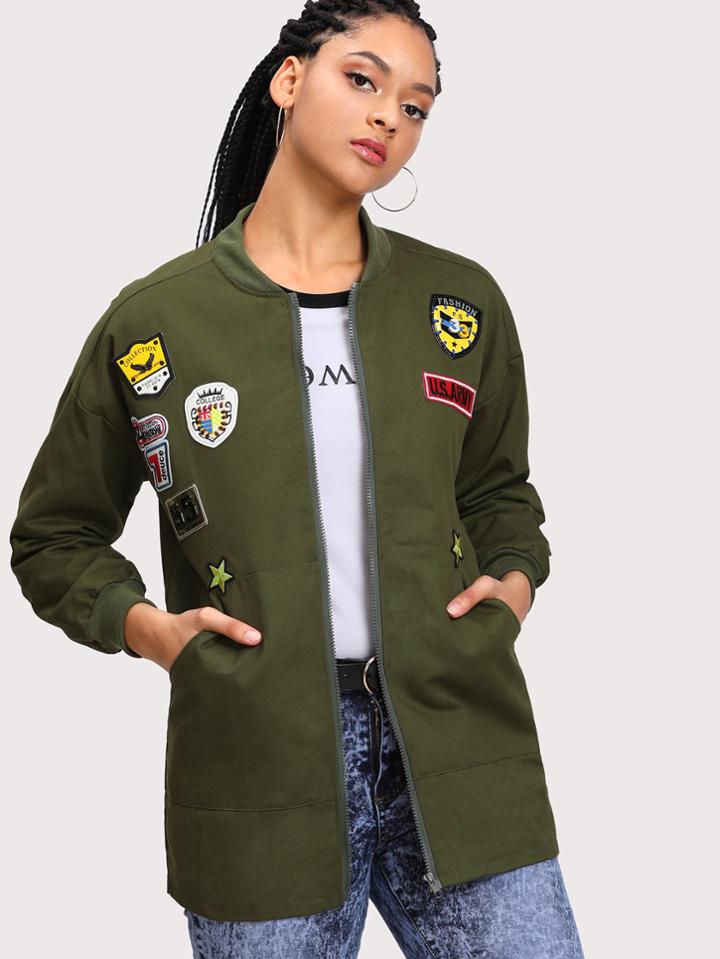 Shein Drop Shoulder Jacket With Badges