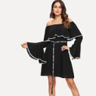 Shein Exaggerate Ruffle Cuff O-ring Letter Belted Foldover Dress