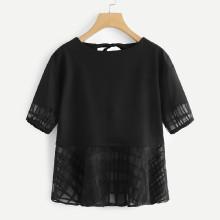 Shein V Cut Back Plaid Mesh Panel Top