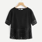 Shein V Cut Back Plaid Mesh Panel Top