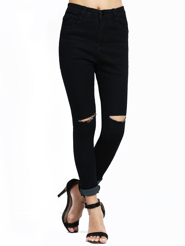 Shein Black Skinny Cut-out Denim Pant