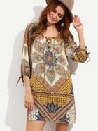 Shein Colorful Baroque Pattern Lace Up Dress