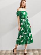 Shein Palm Leaf Print Bardot Dress