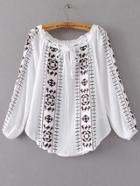 Shein White Embroidery Ruffle Off The Shoulder Blouse