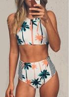 Rosewe Coconut Print High Waist Two Piece Swimwear