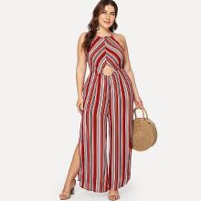 Shein Plus Striped Backless Split Jumpsuit