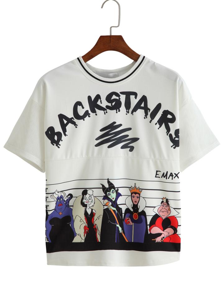 Shein Cartoon Print White T-shirt