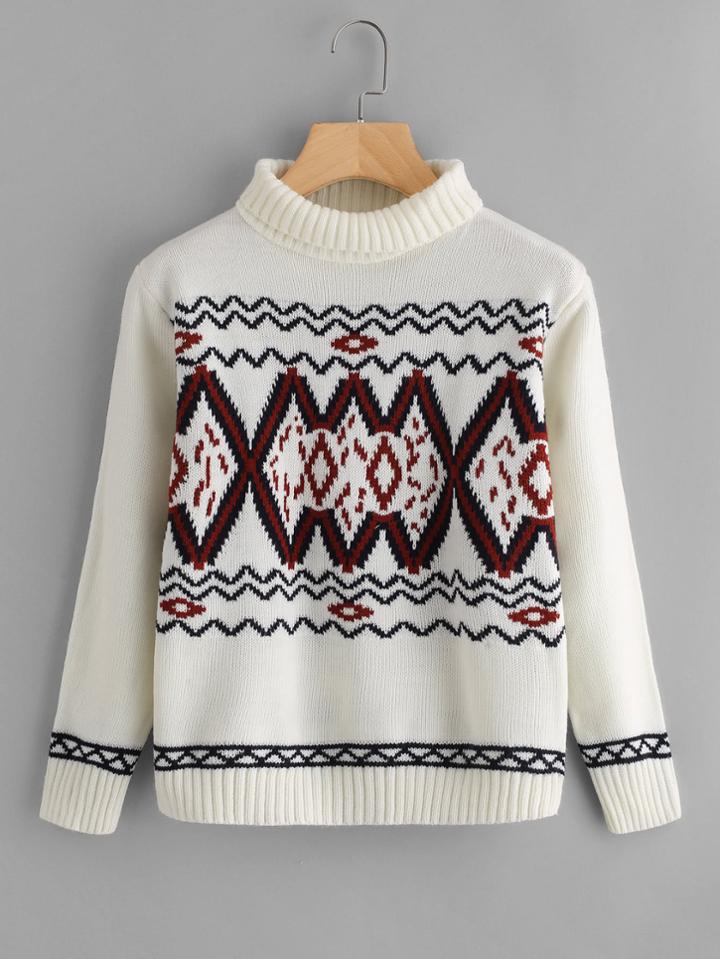 Shein Geo Pattern High Neck Jumper